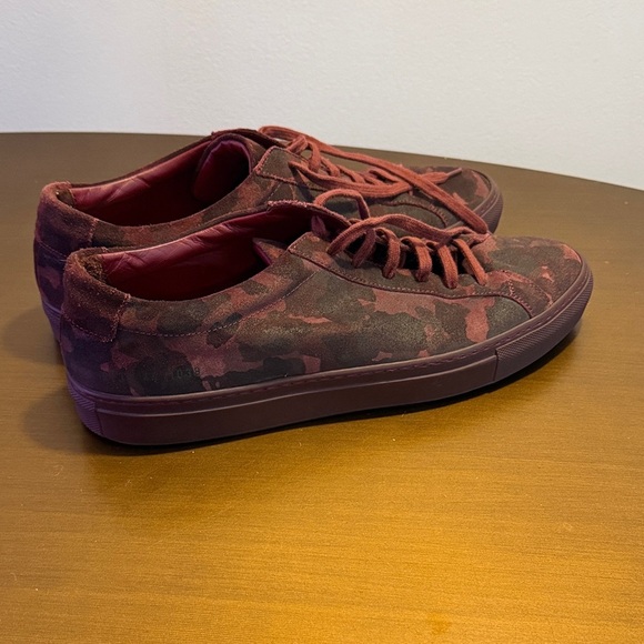 Common Projects Red Camouflage Suede Low Top Achilles Sneakers Size 11 - Picture 3 of 11